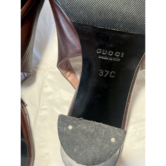 GUCCI Slingback Heels Closed Toe Brown Leather Shoes Sandals US 7 EU 37 C - Picture 15 of 16
